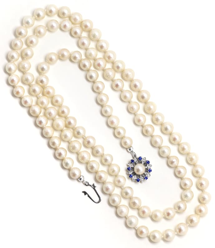 Foto 4 - Perlenkette 80cm, Saphire und Perle im 18K Schloß, S1891