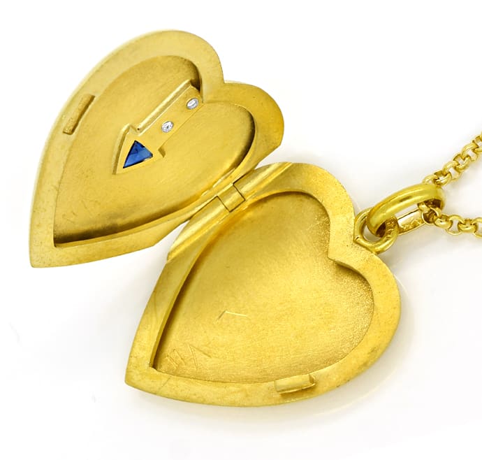 Foto 3 - Antikes Herz Medaillon Safir Diamanten in Gold an Kette, S2076